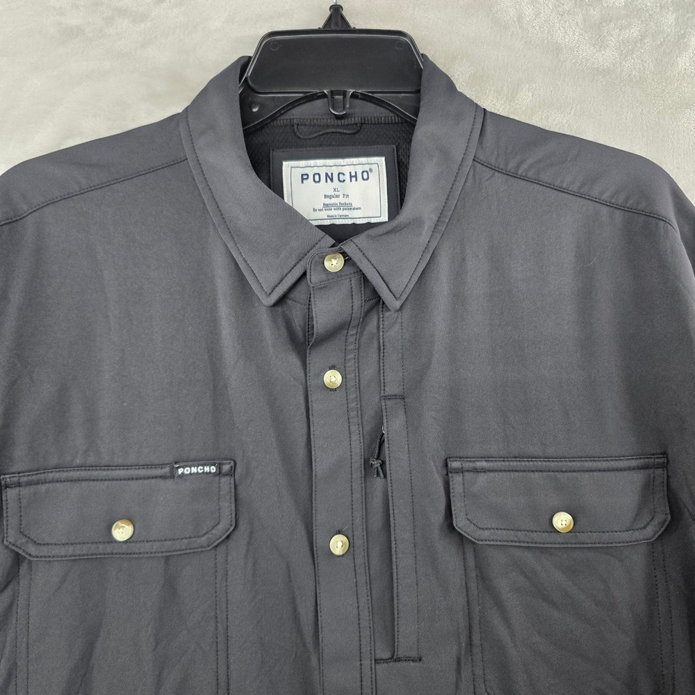 Poncho Outdoors Shirt Mens XL Black Magnetic Pockets Long Sleeve Performance